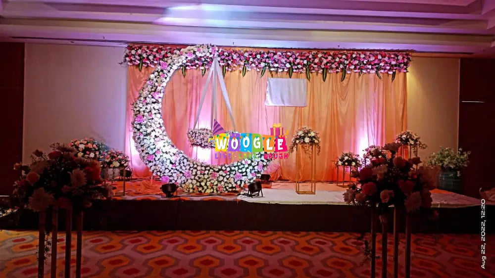 Flowery Backdrop Curtain With Cradle Naming Ceremony Decor